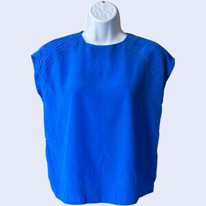 Jordan Petite Vintage Blouse - Blue Minimalist Raglan Shoulder 1980s